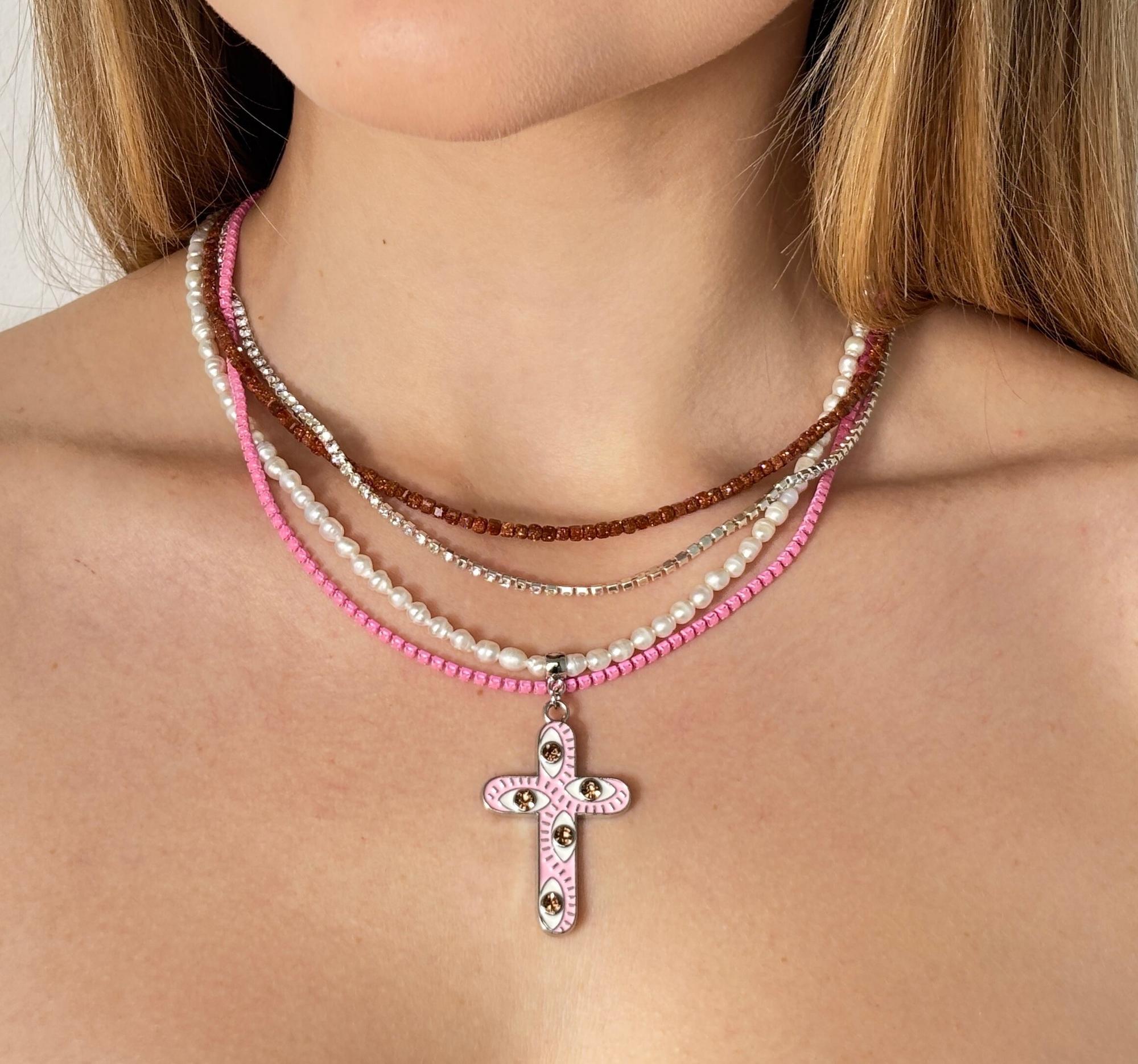 КОЛЬЕ I BELIEVE pink