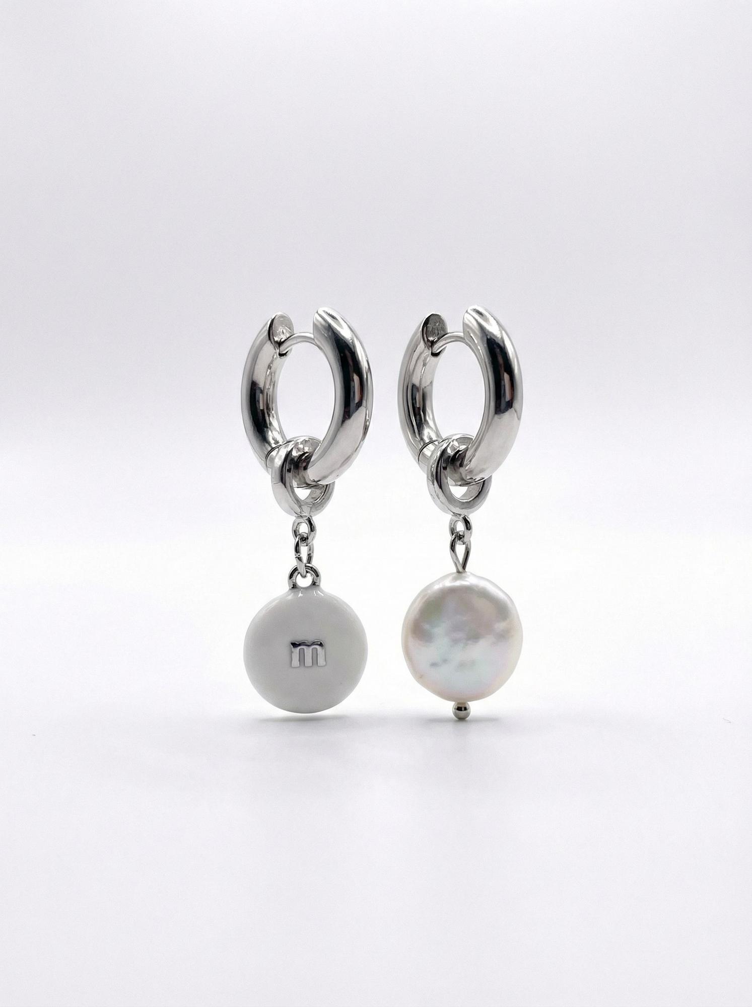 Серьги m white silver + pearl