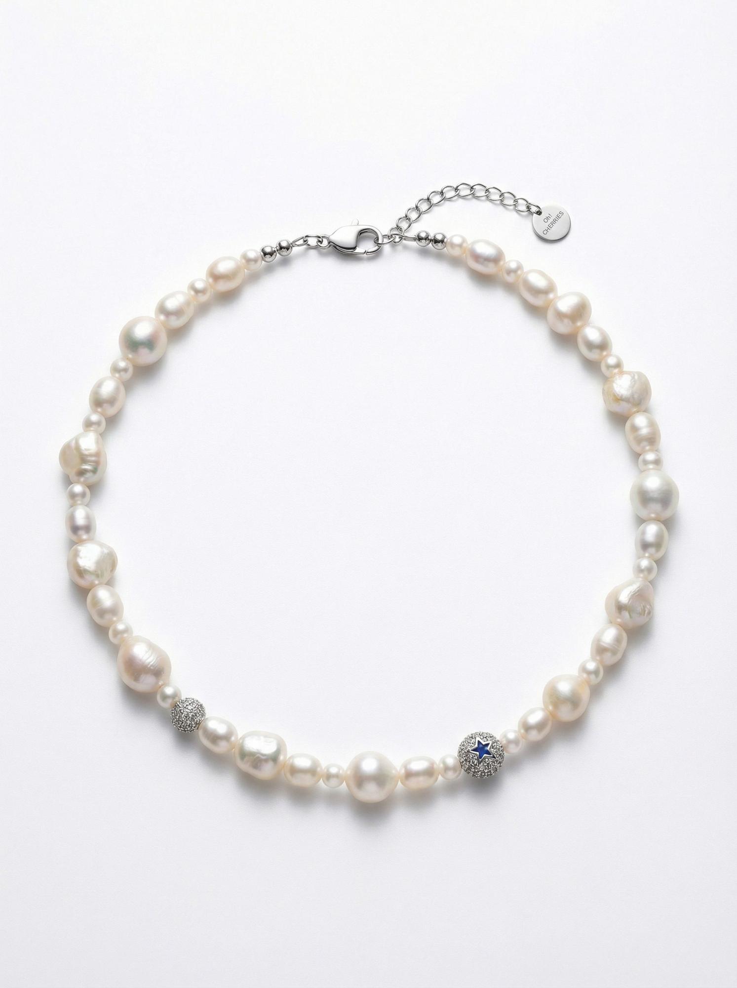 КОЛЬЕ PEARL + STAR silver color