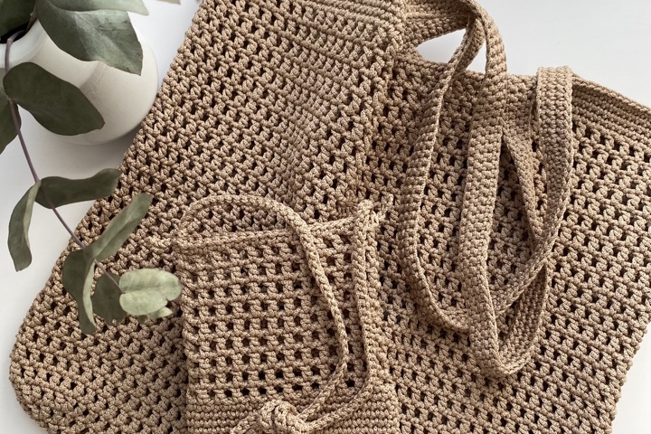 МК по вязанию большой сумки Бали и маленькой для телефона