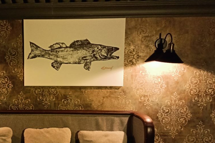 #картина на подрамнике #картина с рыбой #рыба судак #японское традиционное исскуство