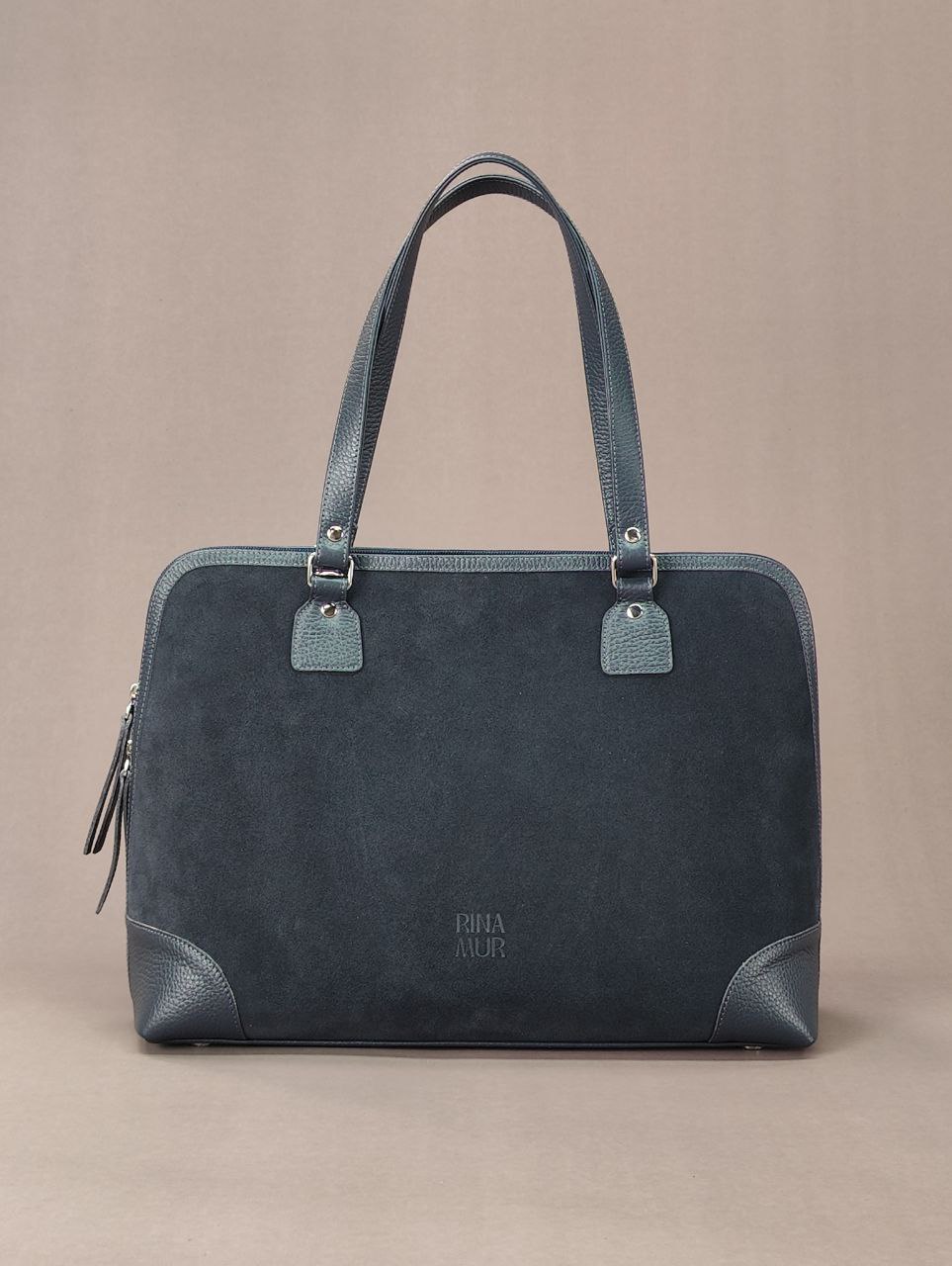 Сумка "Brief" синего цвета с велюром