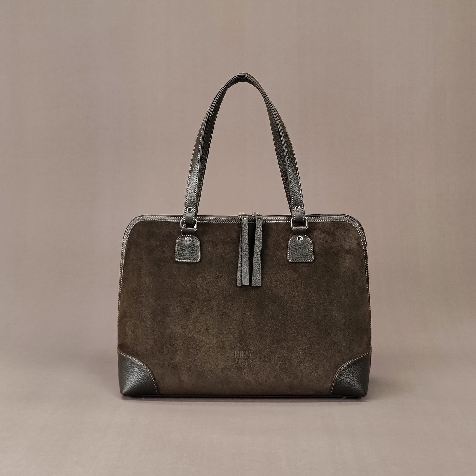 Сумка "Brief" цвета темного шоколада с велюром