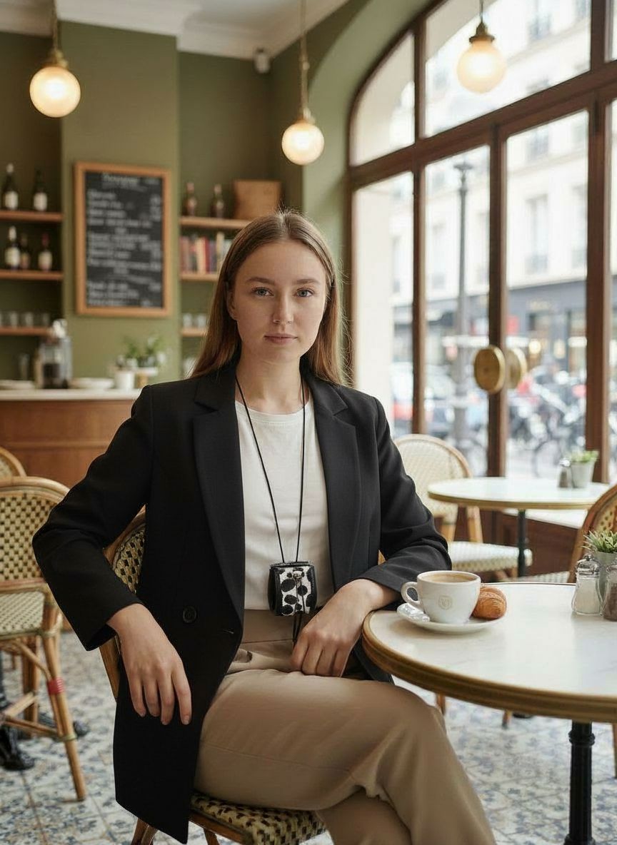 Сумочка на шею для наушников с мехом черно-белая