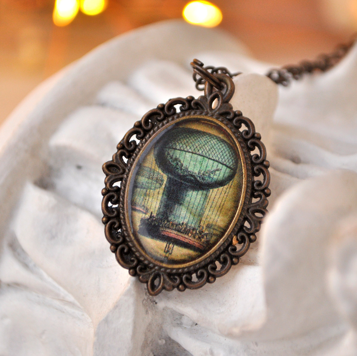 Воздушный шар большой - винтажный кулон на длинной цепочке