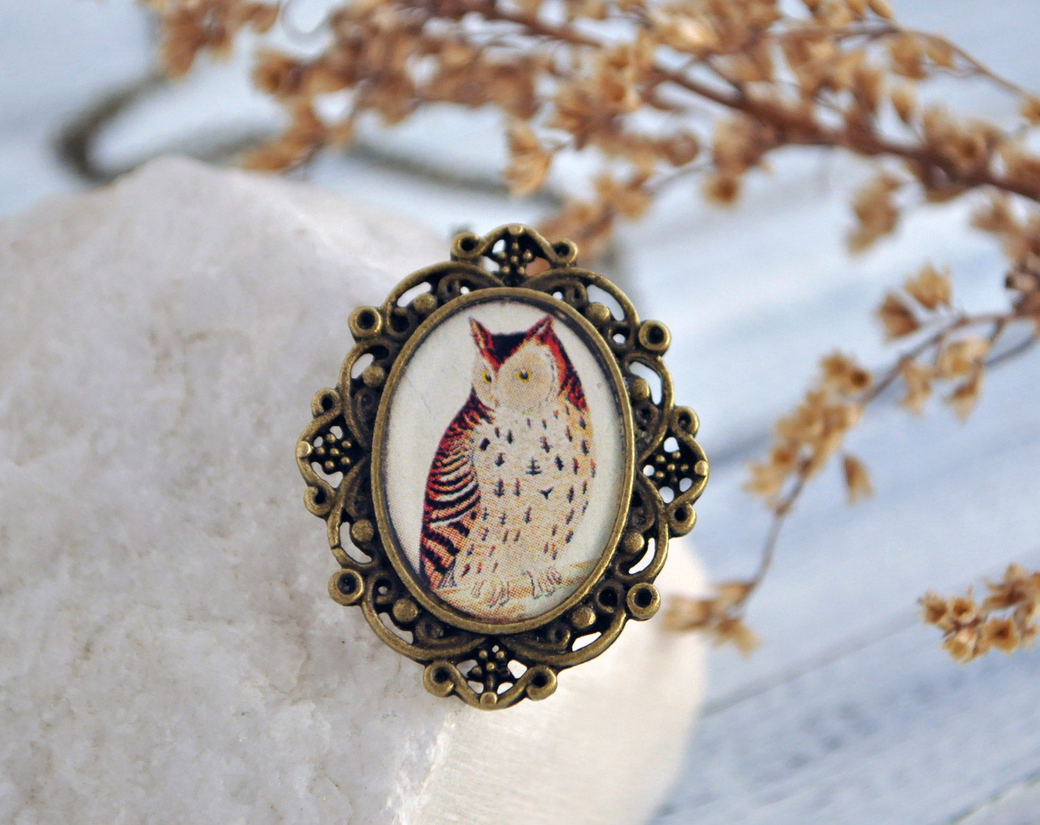 Сова ушастая - винтажный кулон на длинной цепочке