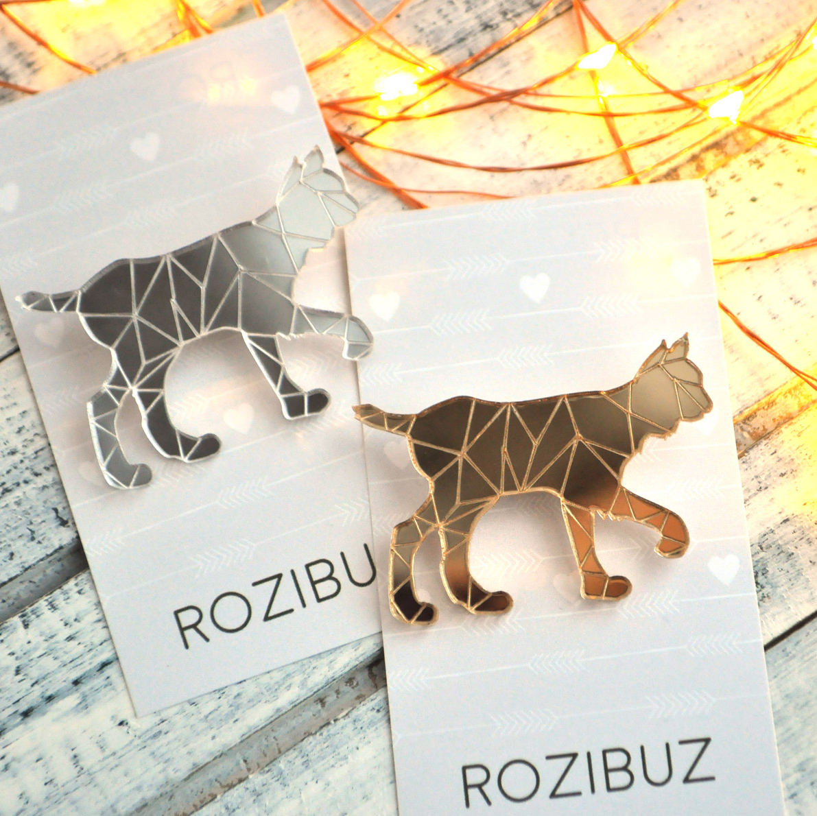 Рысь - зеркальная брошь