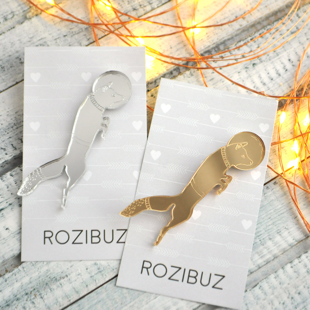 Лиса - космонавт - зеркальная брошь