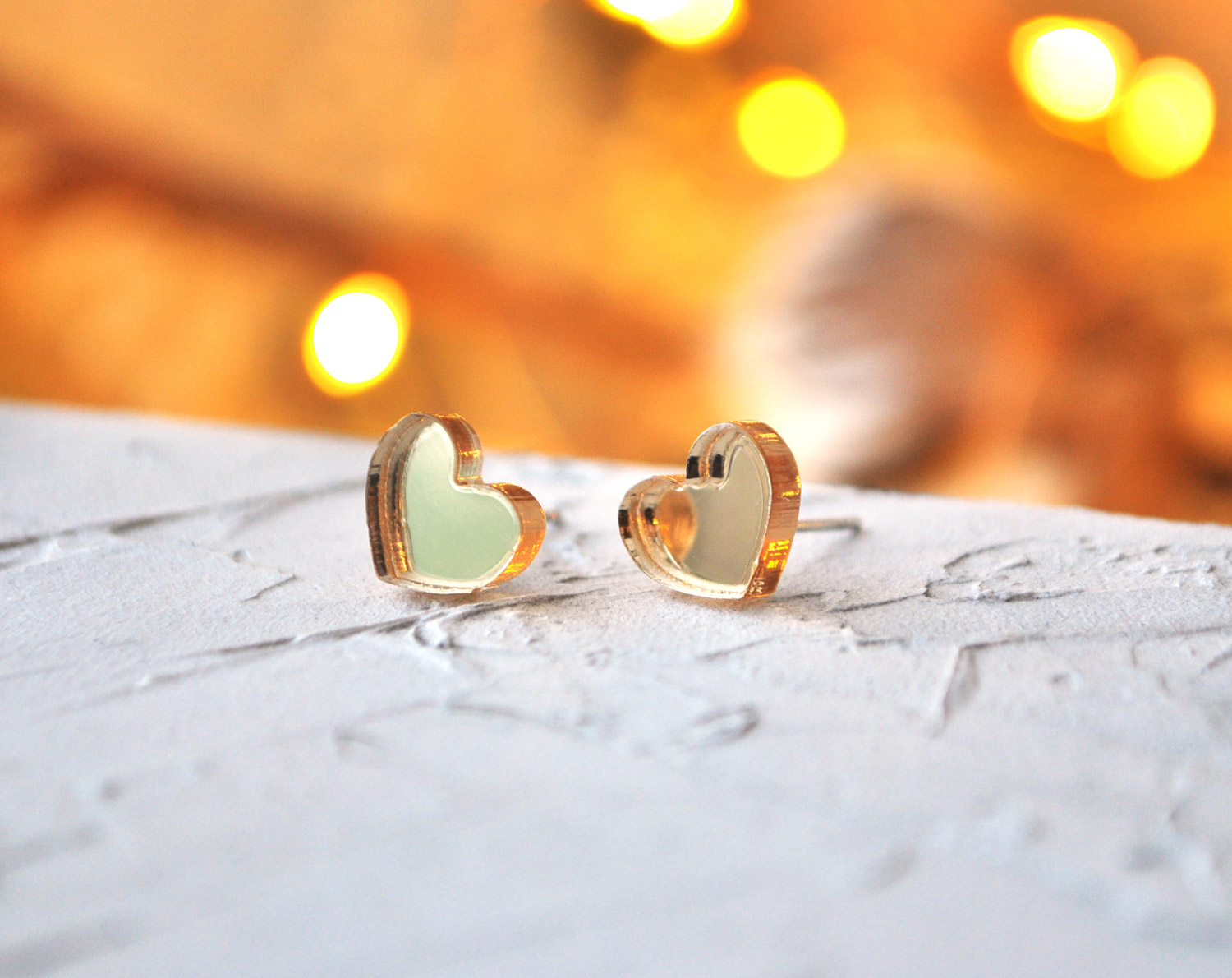 Зеркальные сердечки - серьги-гвоздики зеркальные