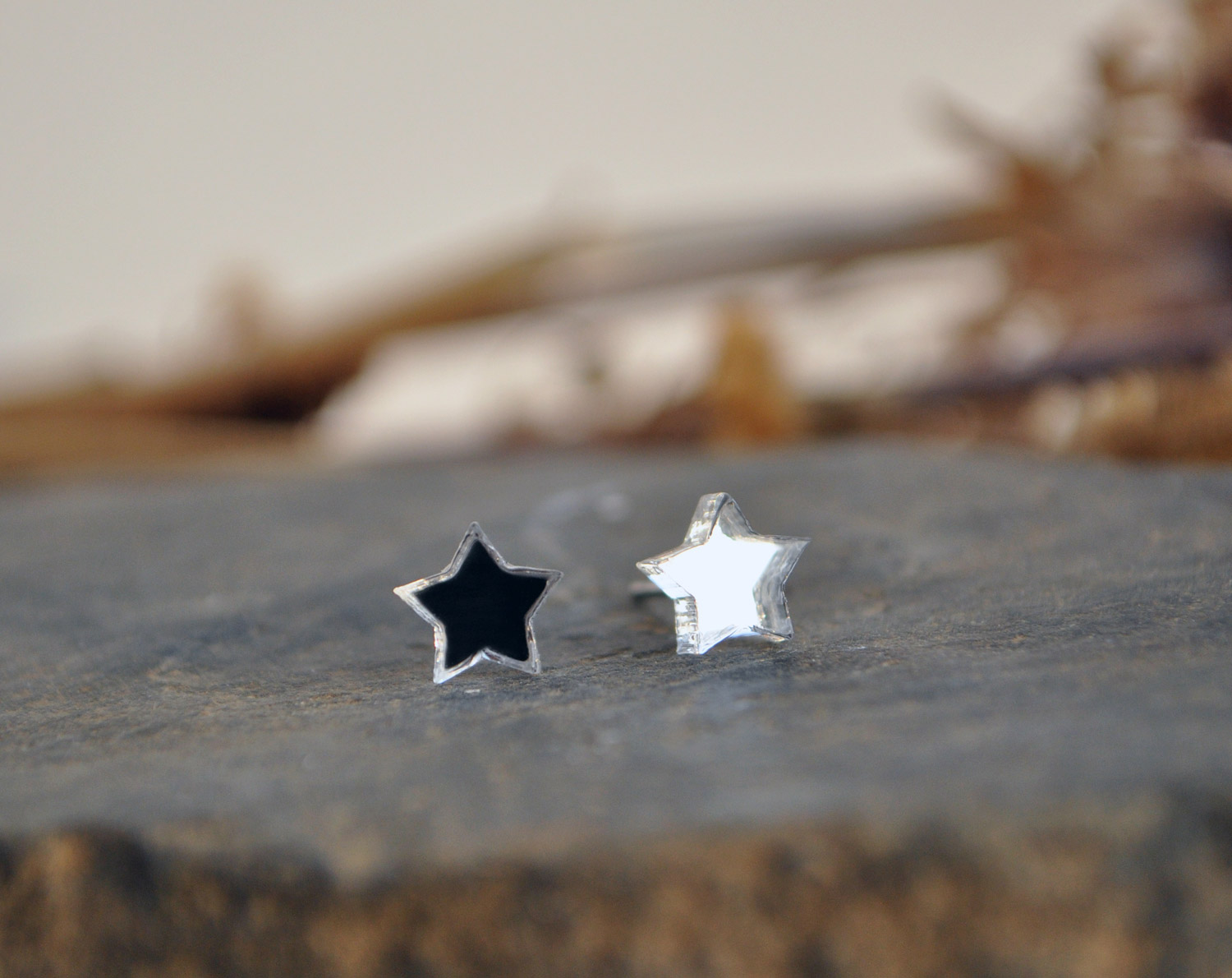 Зеркальные звездочки маленькие - серьги-гвоздики зеркальные