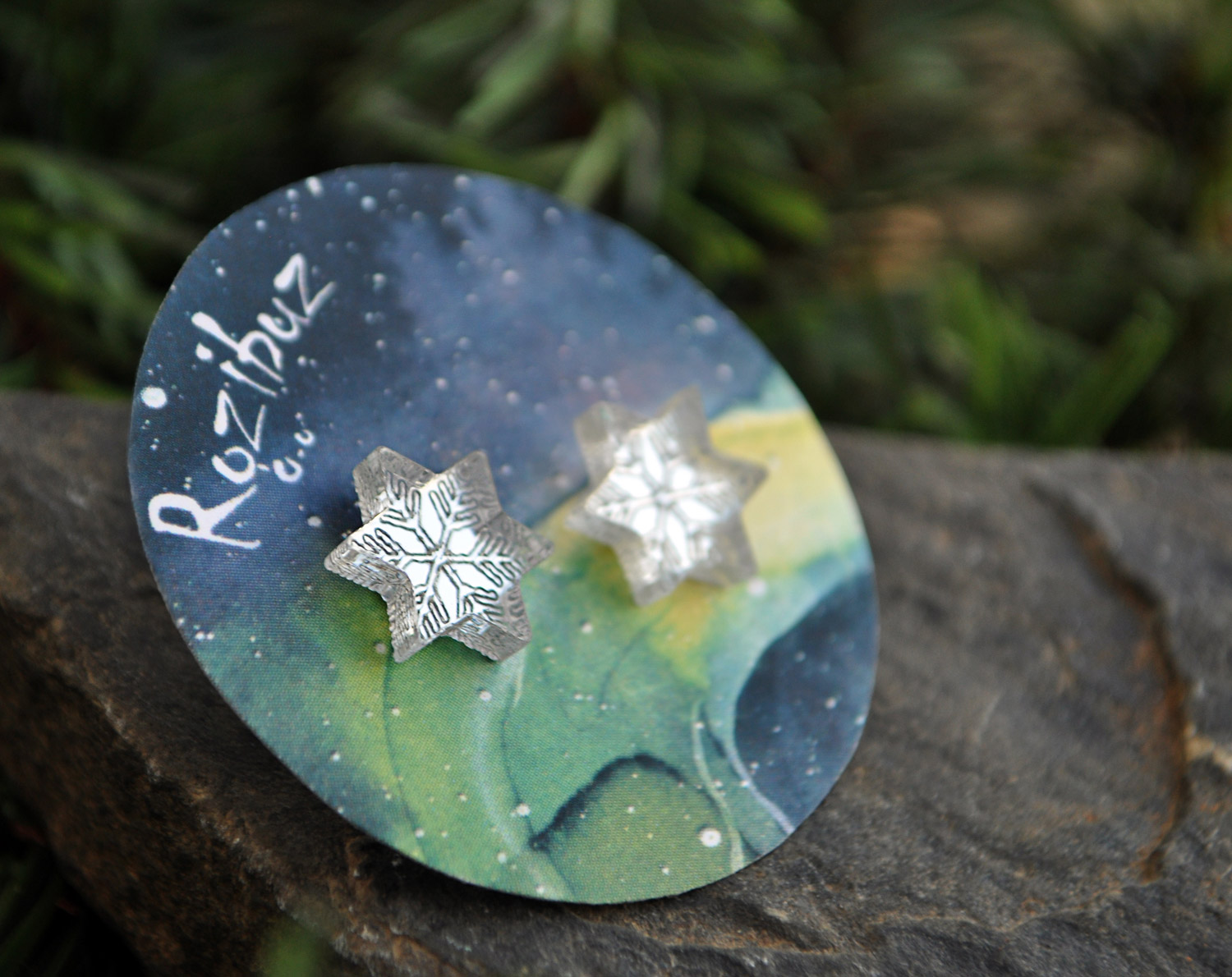 Зеркальные снежинки звездочки - серьги-гвоздики зеркальные