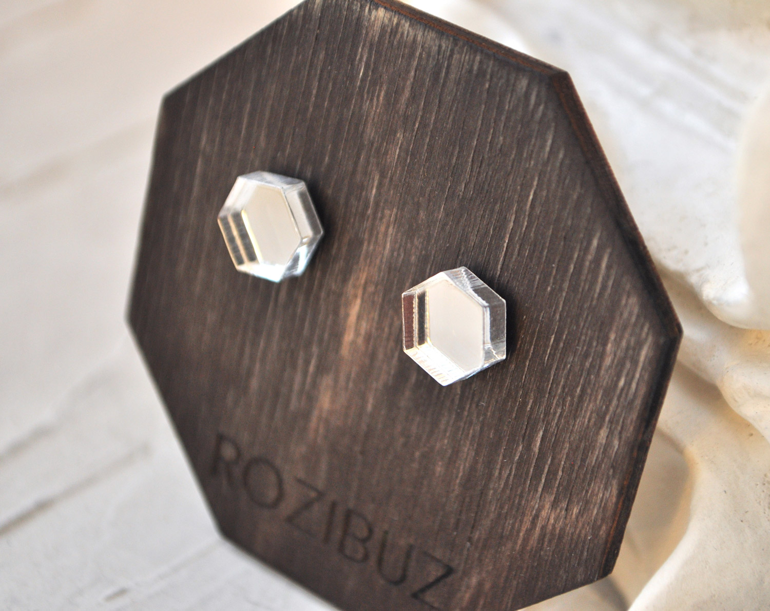 Зеркальные шестиугольники - серьги-гвоздики зеркальные