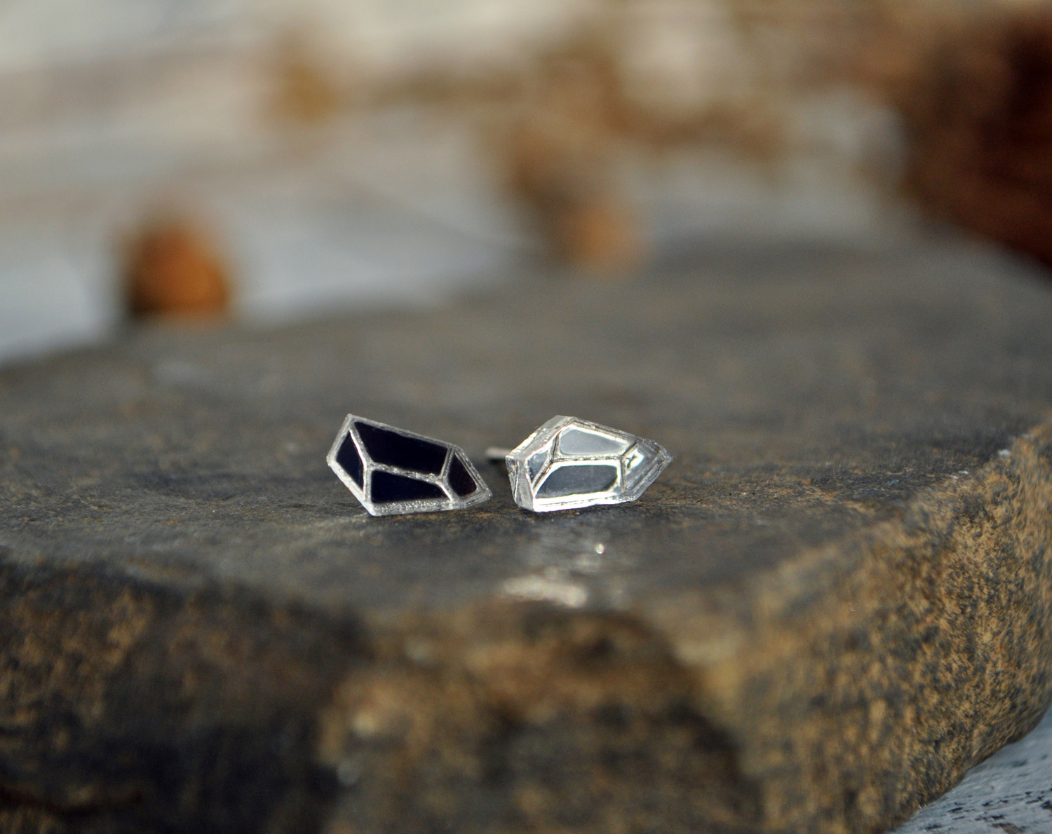 Зеркальные граненые кристаллы - серьги-гвоздики зеркальные