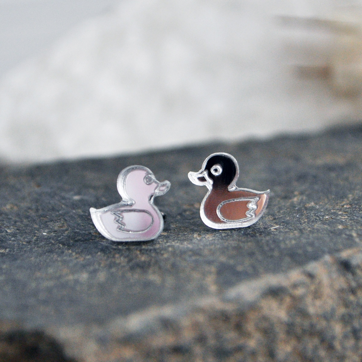 Зеркальные уточки - серьги-гвоздики зеркальные