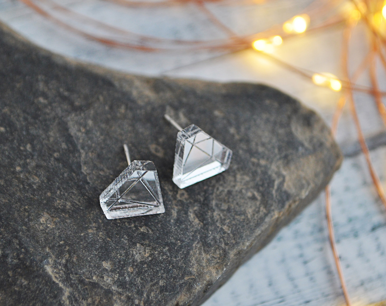 Зеркальные алмазы - серьги-гвоздики зеркальные