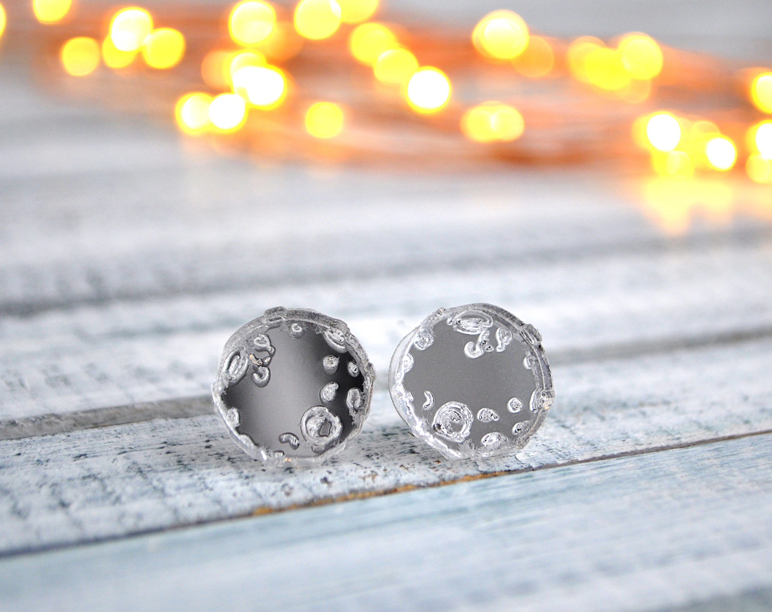 Зеркальная Луна - серьги-гвоздики зеркальные