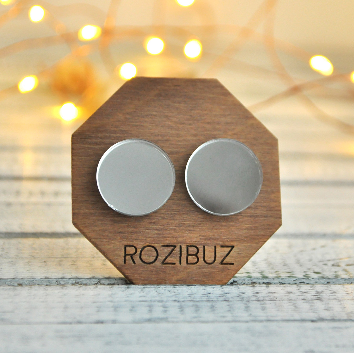 Зеркальные круги большие - серьги-гвоздики зеркальные