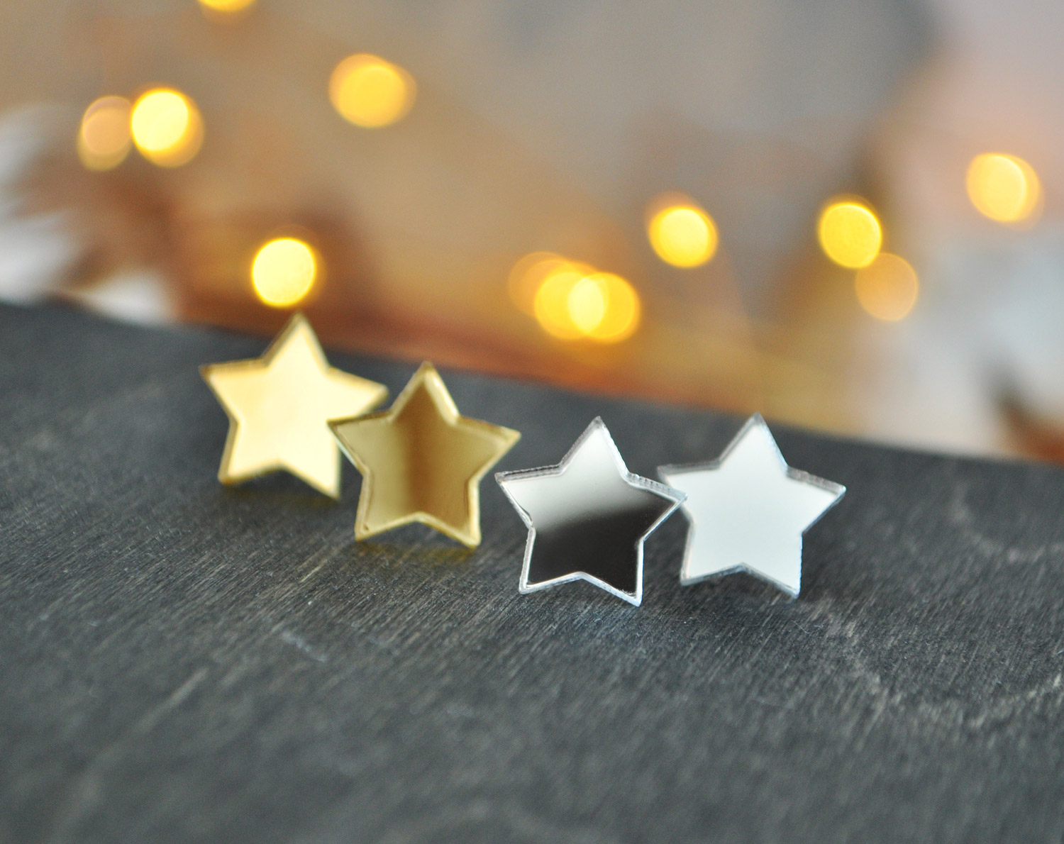 Зеркальные звездочки - серьги-гвоздики зеркальные