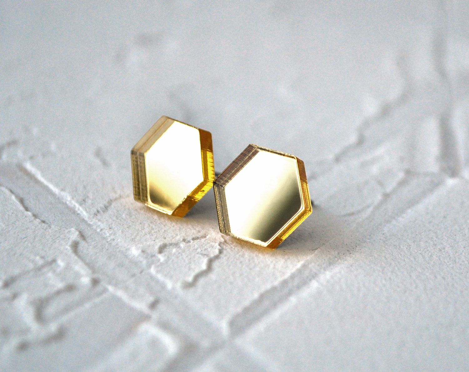 Зеркальные шестиугольники большие - серьги-гвоздики зеркальные