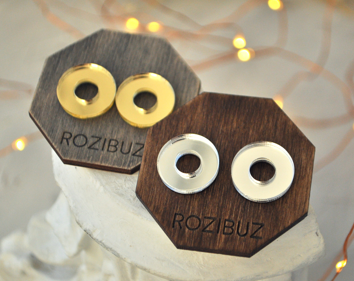 Малый бублик - серьги-гвоздики зеркальные