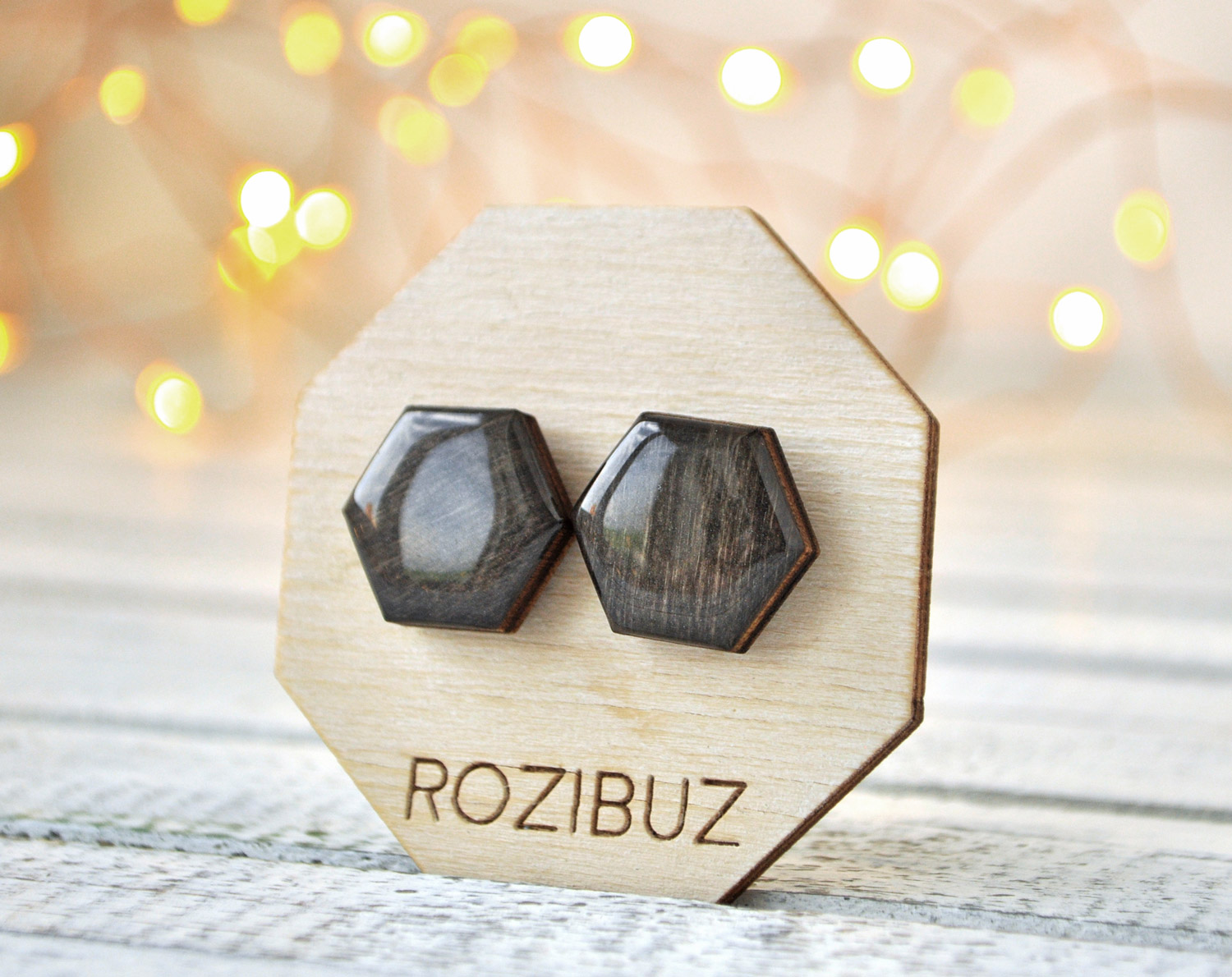 шестиугольники большие - серьги-гвоздики деревянные