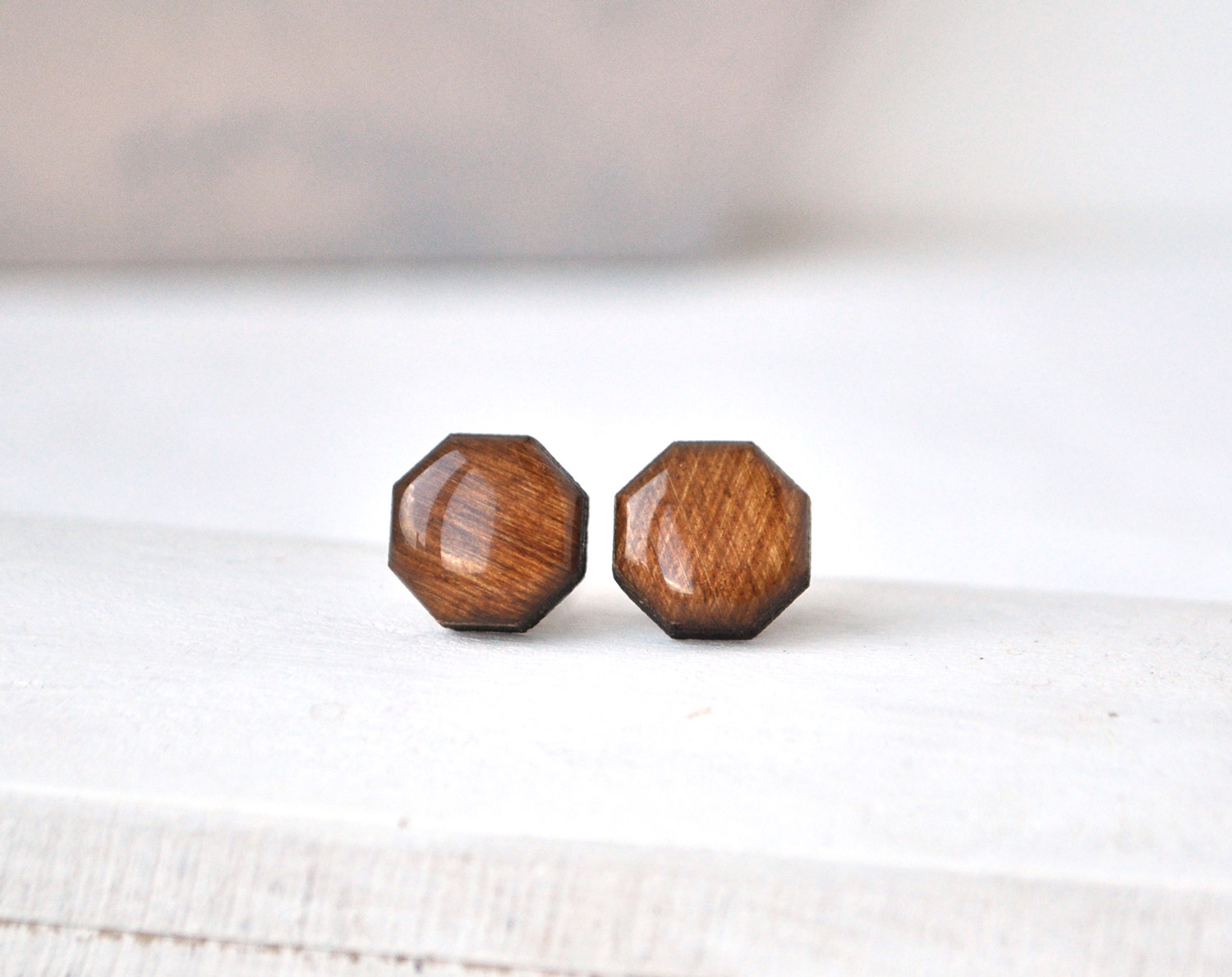 восьмиугольники - серьги-гвоздики деревянные