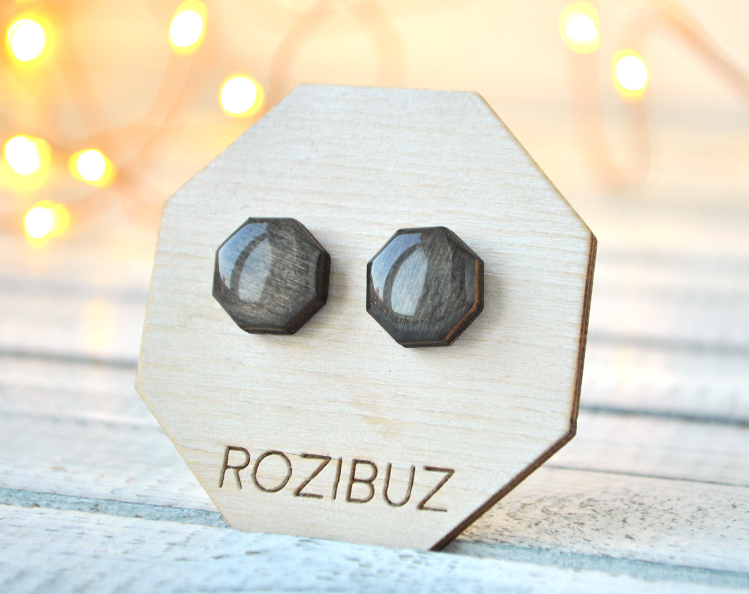 восьмиугольники - серьги-гвоздики деревянные