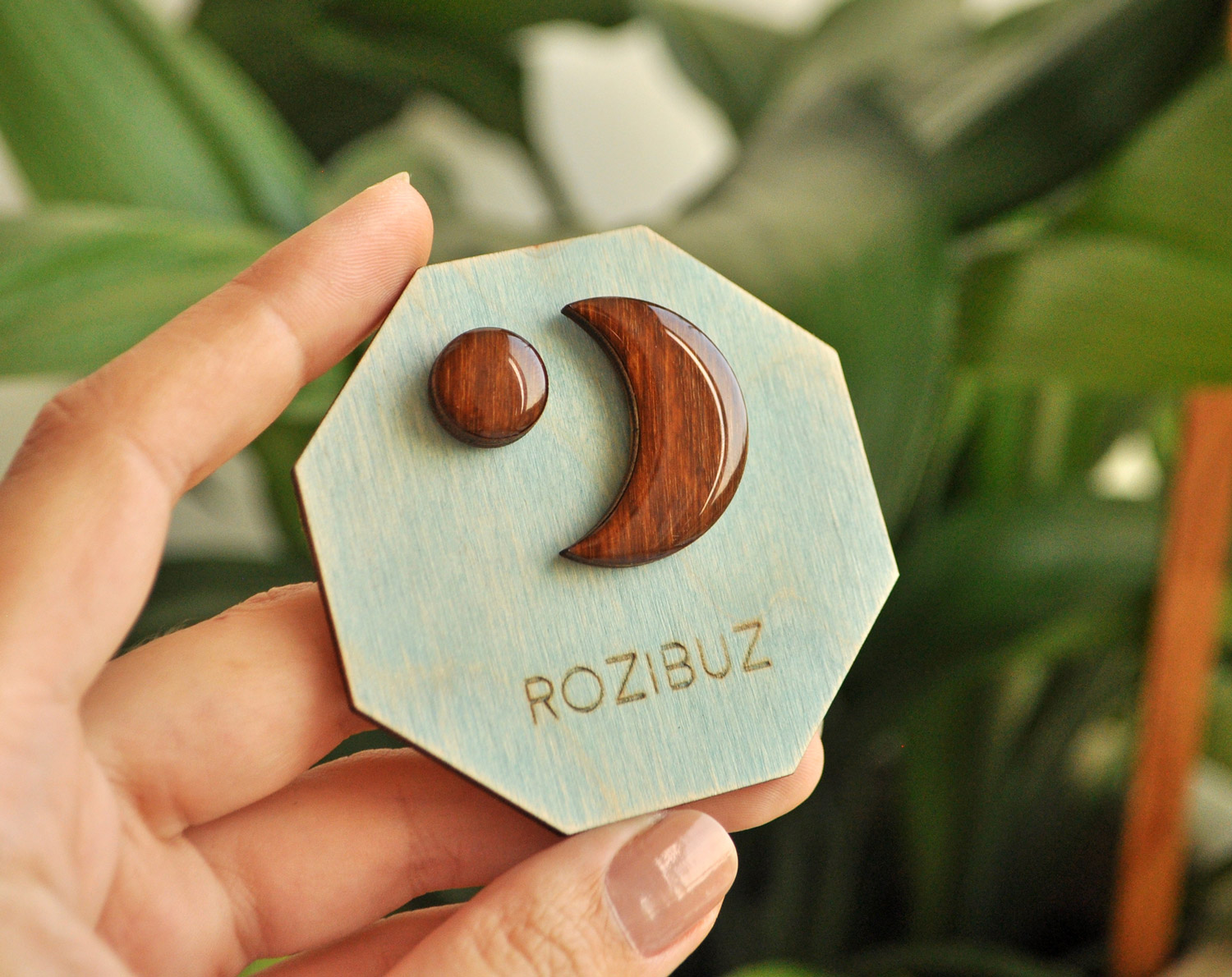 асимметрия с луной - серьги-гвоздики деревянные