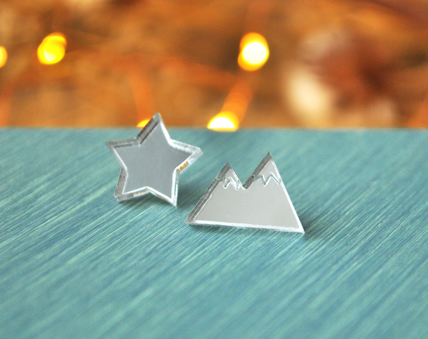 Гора и звезда - зеркальные броши на воротник рубашки