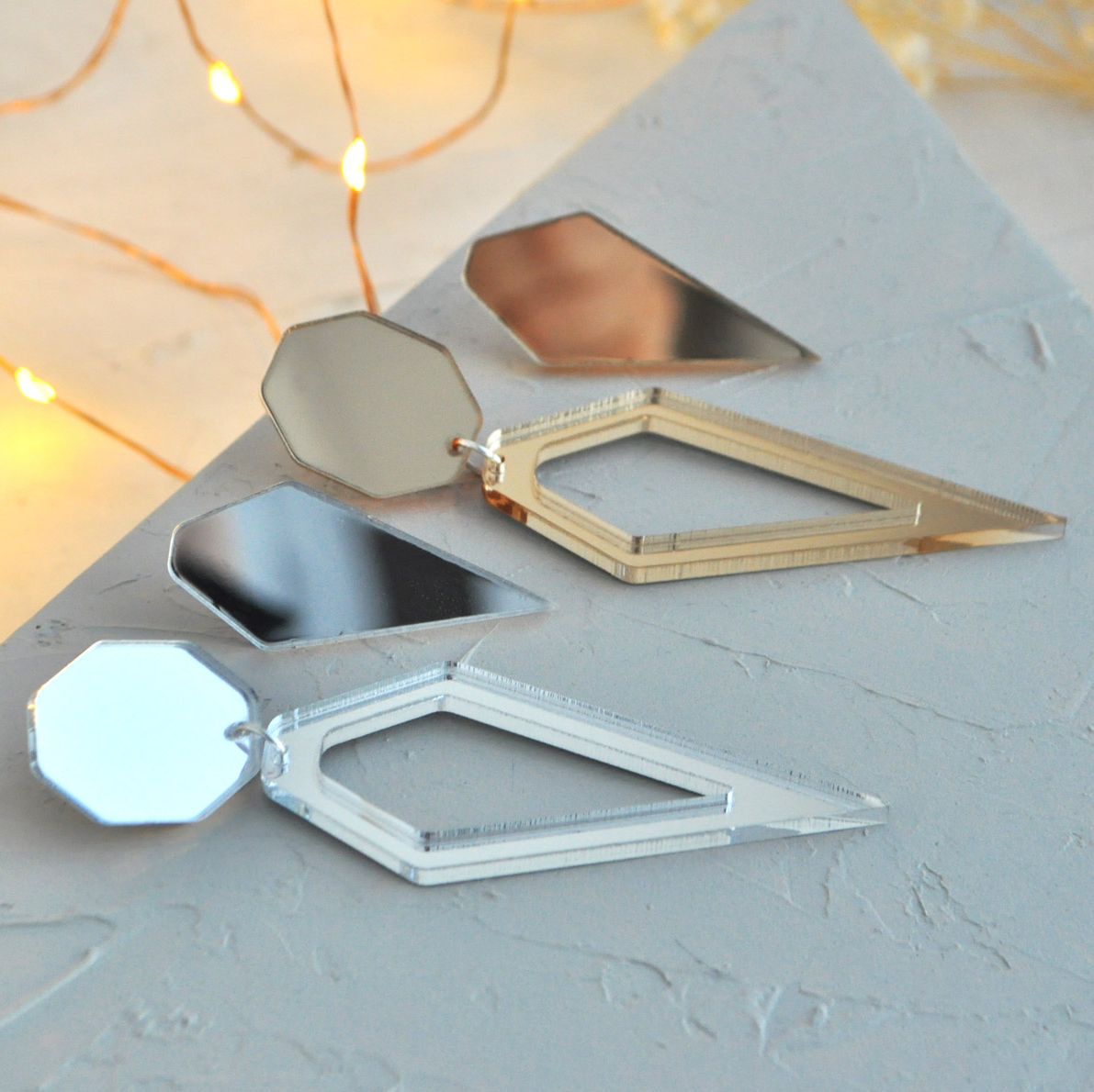 Зеркальная геометрия - капли большие - серьги зеркальные