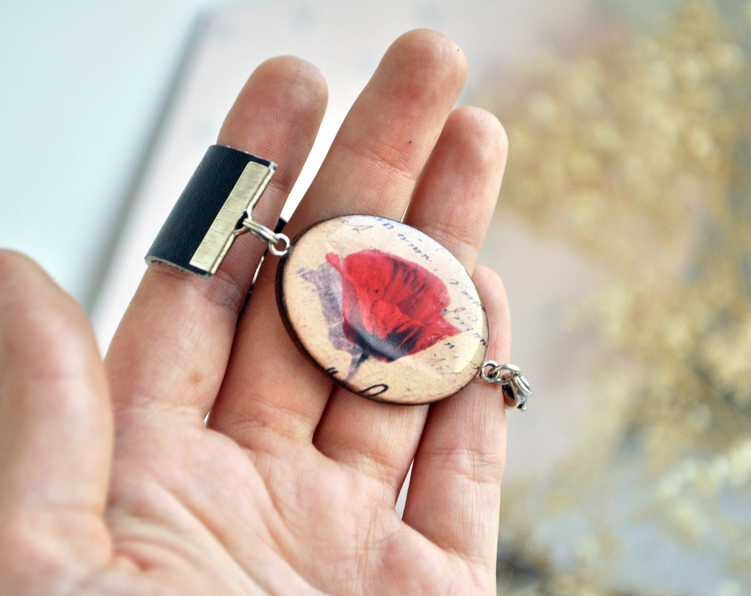 Красный мак - браслет