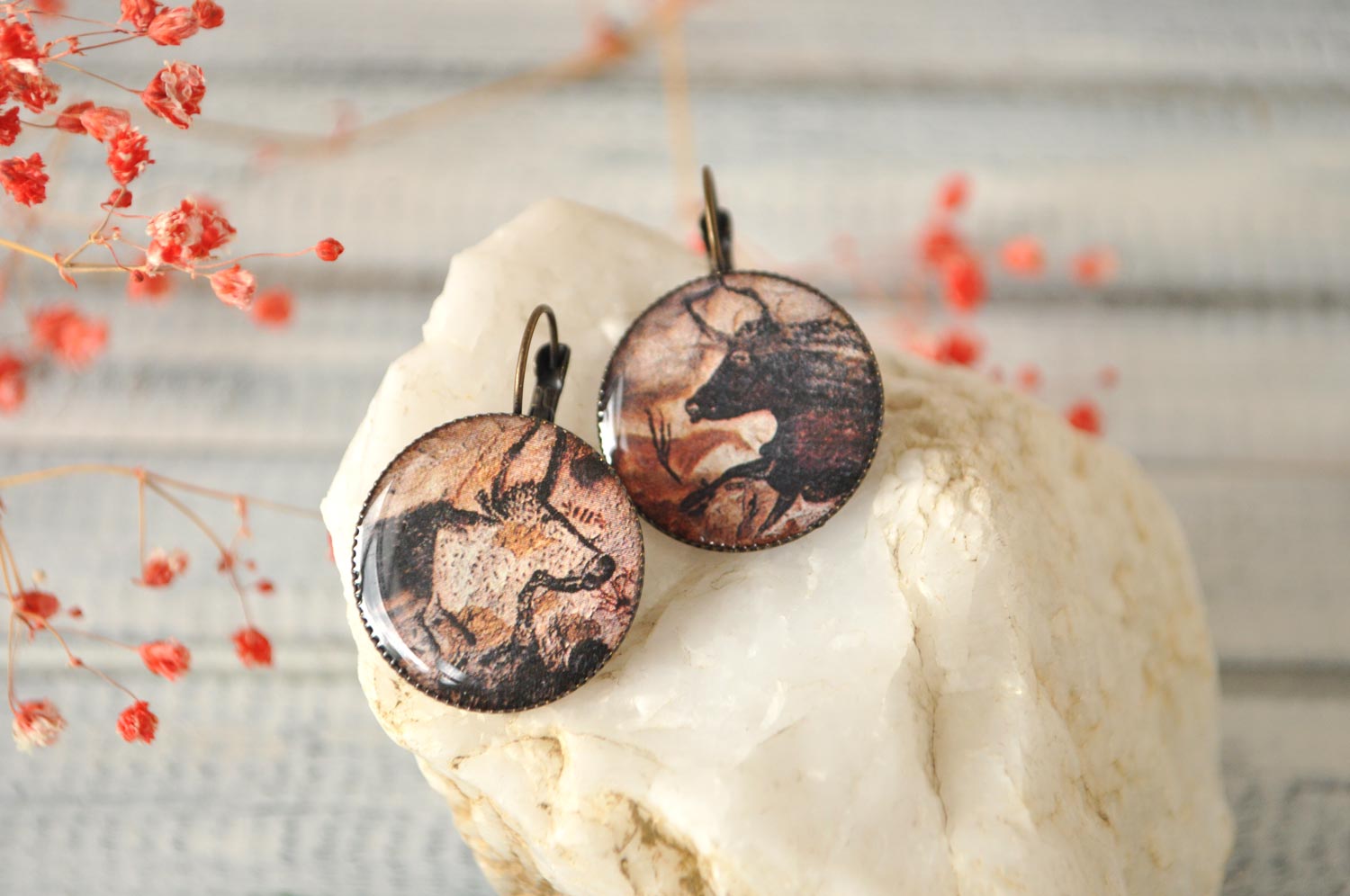 Два быка - большие серьги в латунной оправе