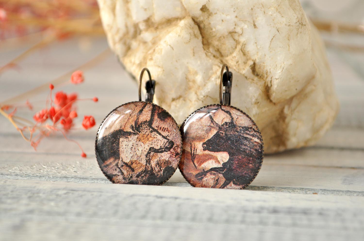 Два быка - большие серьги в латунной оправе