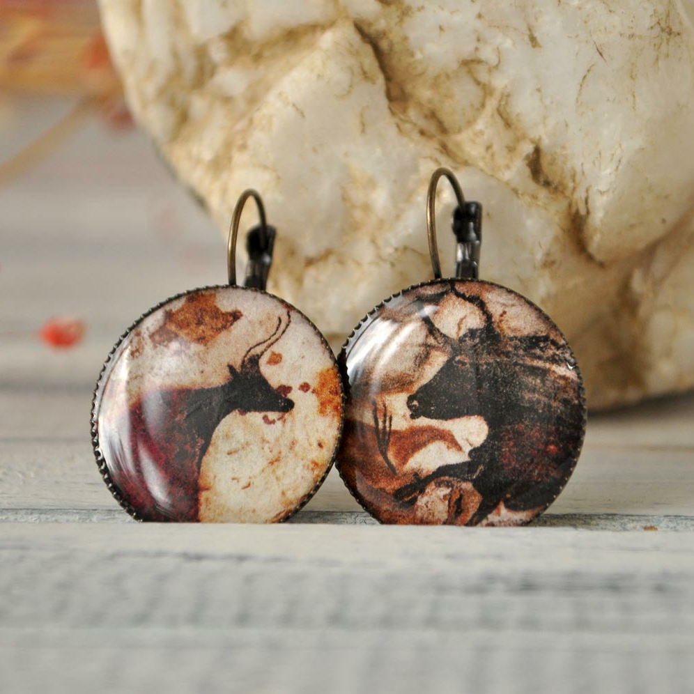 Бык и корова - большие серьги в латунной оправе