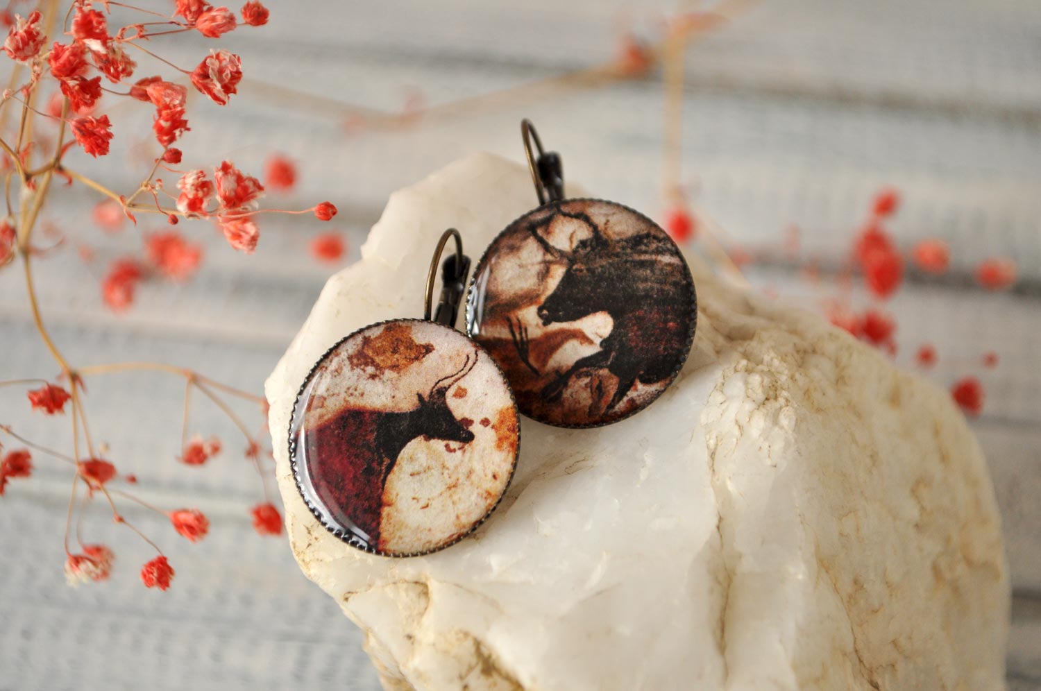 Бык и корова - большие серьги в латунной оправе