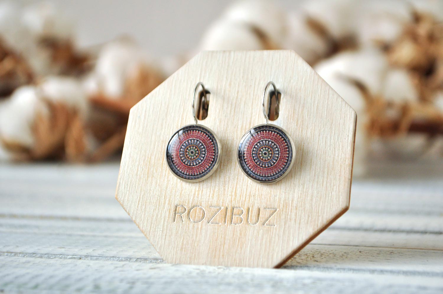 Марракеш красный - серьги в металлической оправе