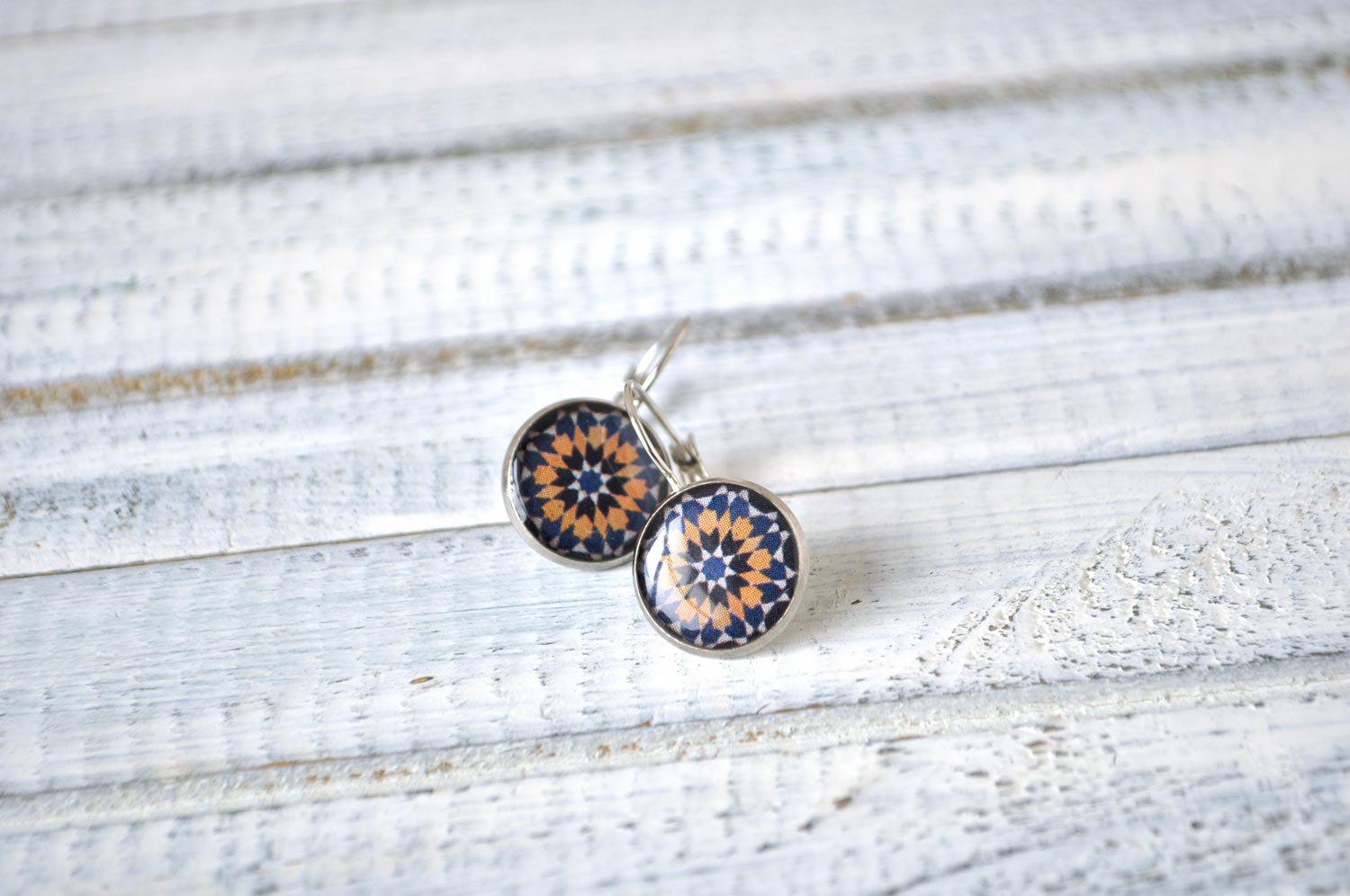 Марракеш жело-синий - серьги в металлической оправе