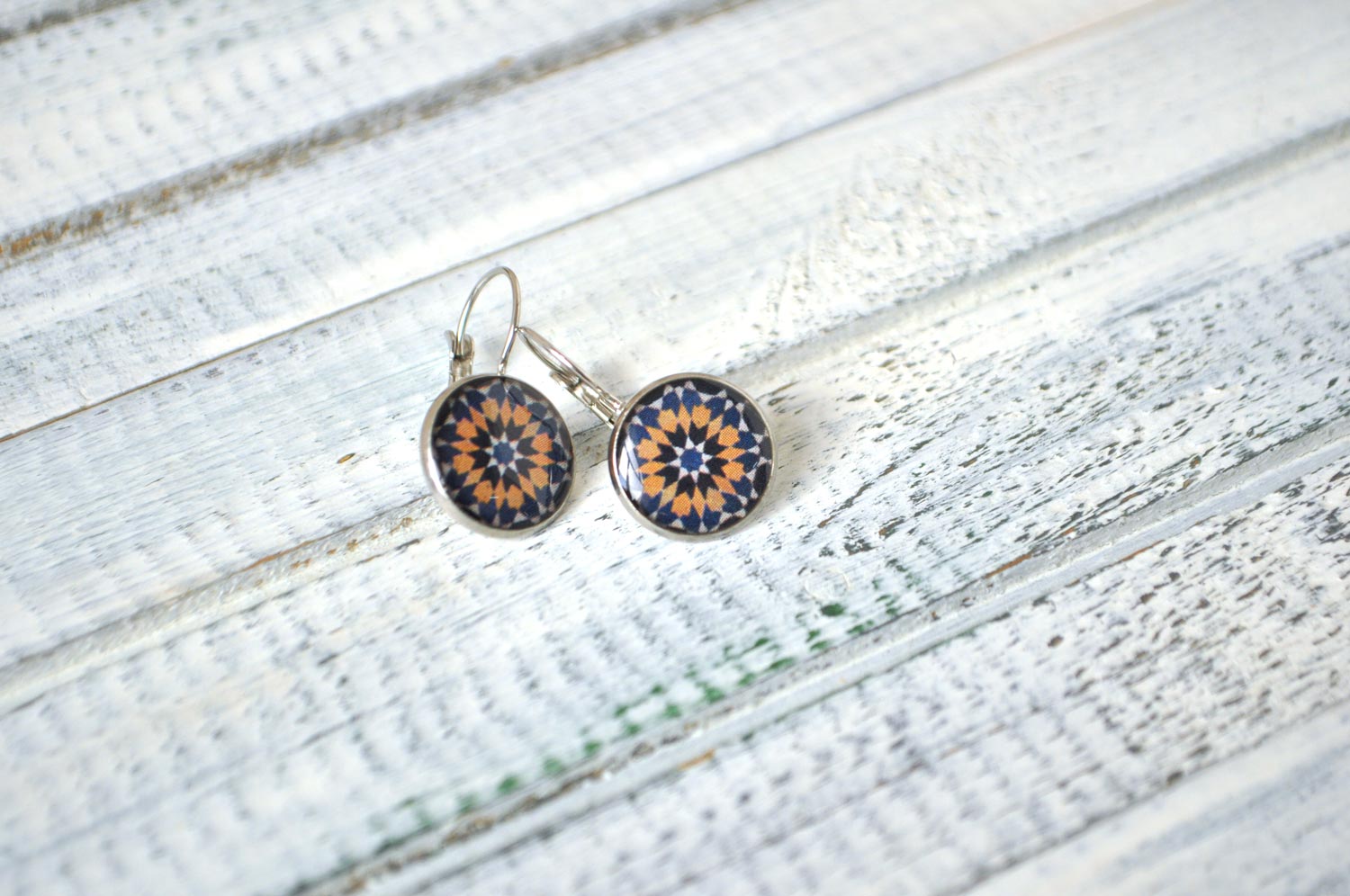 Марракеш синий - серьги в металлической оправе