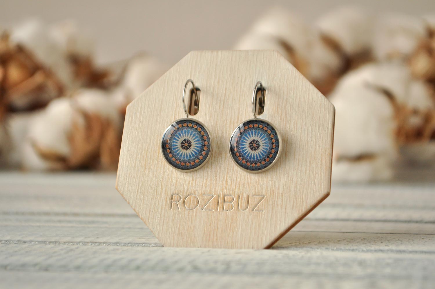 Марракеш синий - серьги в металлической оправе