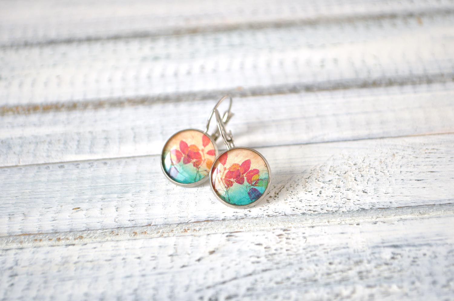 Осенние листья - серьги в металлической оправе