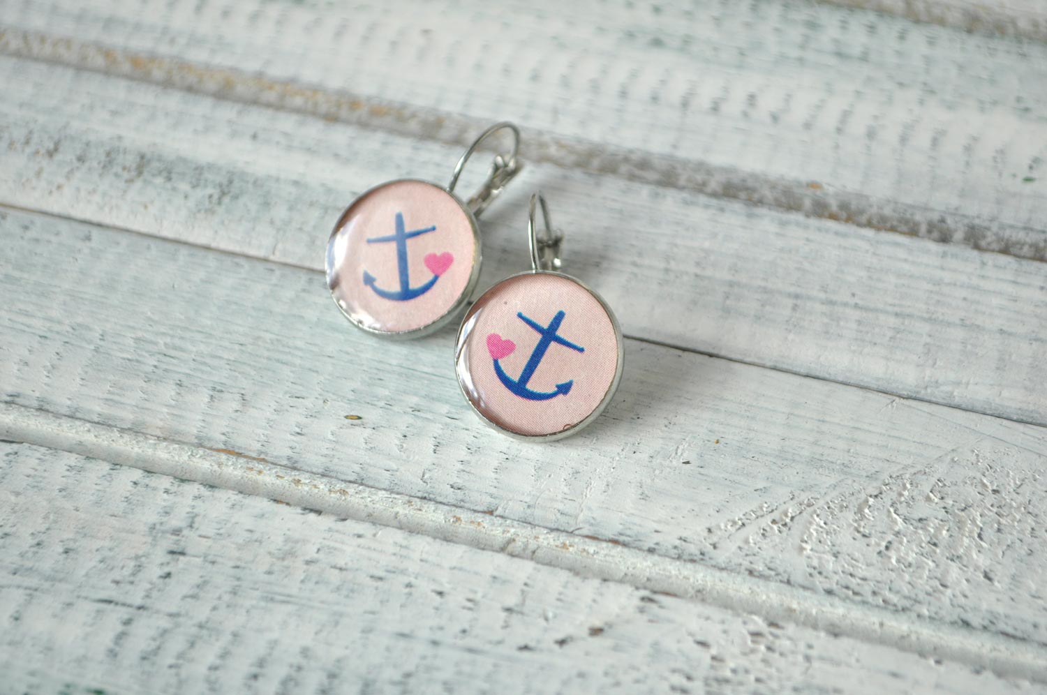 Якорь - серьги в металлической оправе