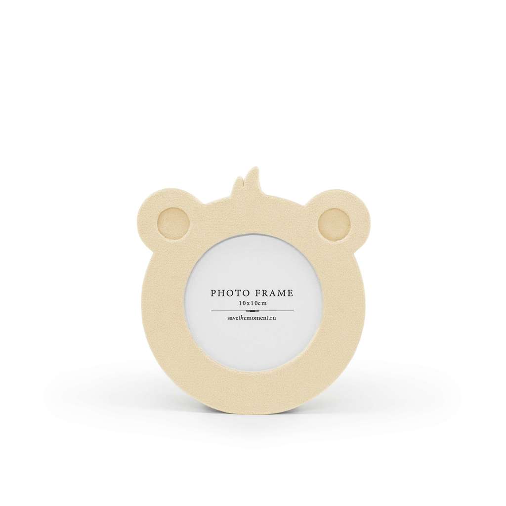 Фоторамка детская 10х10, с круглым окошком, велюр, ivory