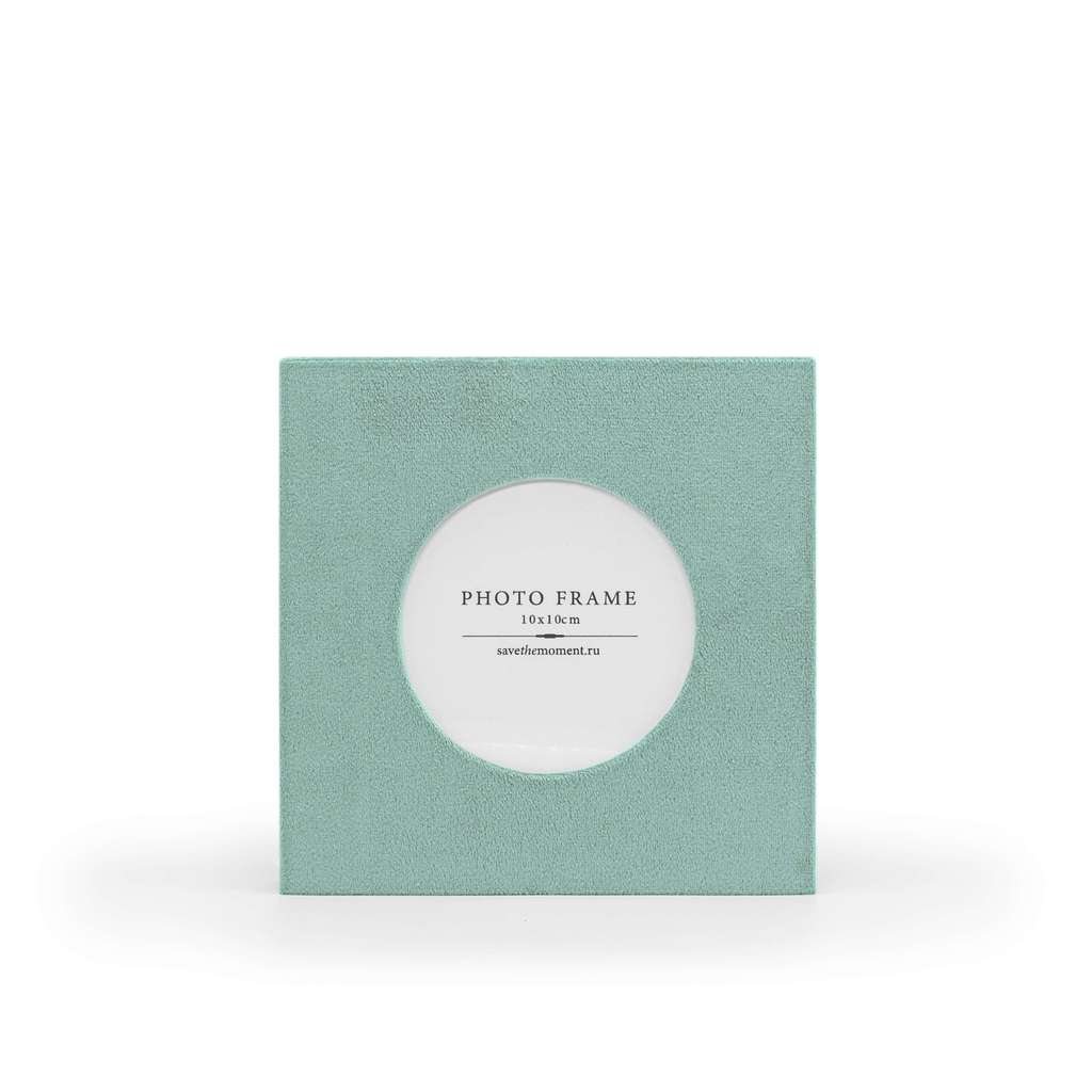 Фоторамка квадратная 10х10, с круглым окошком, велюр, aquamarine