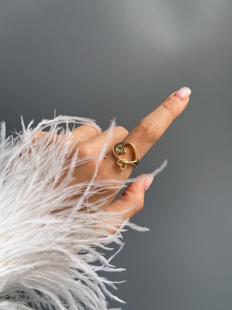 Кольцо сердце в сердце (позолота)