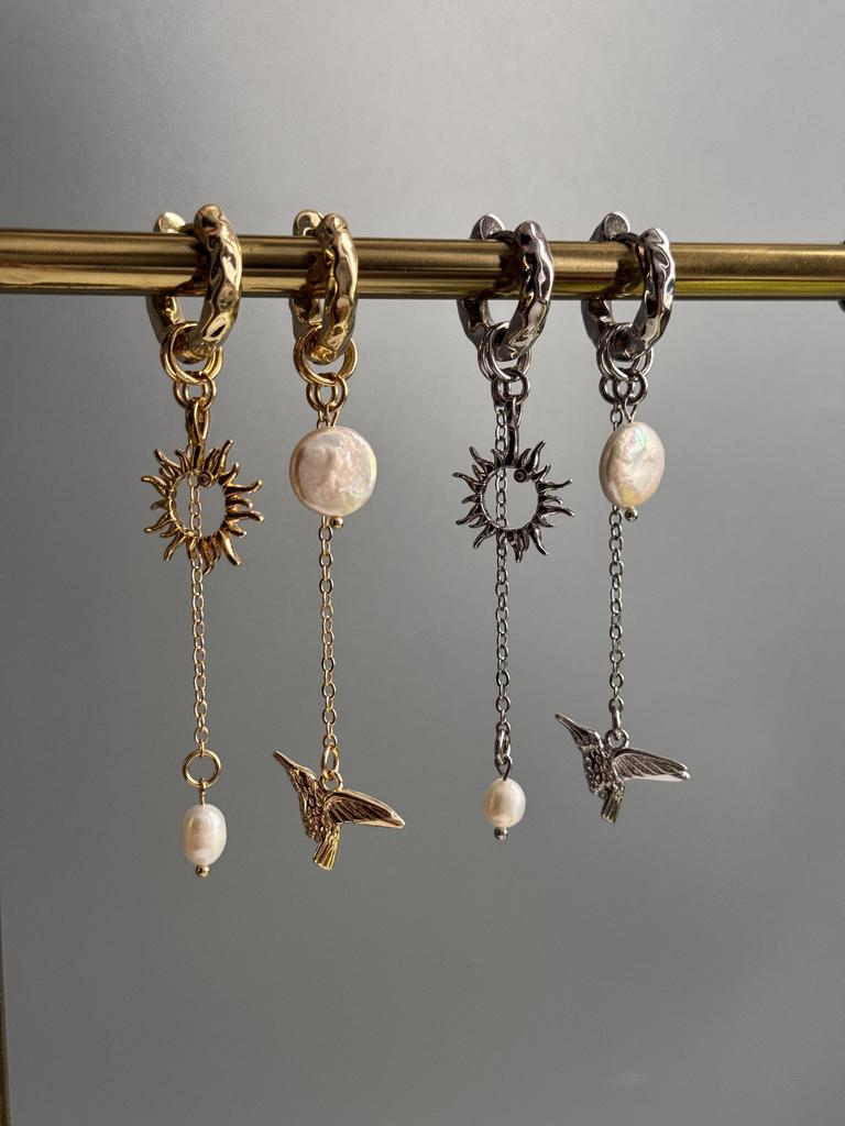 Асимметричные серьги с натуральным жемчугом (позолота)