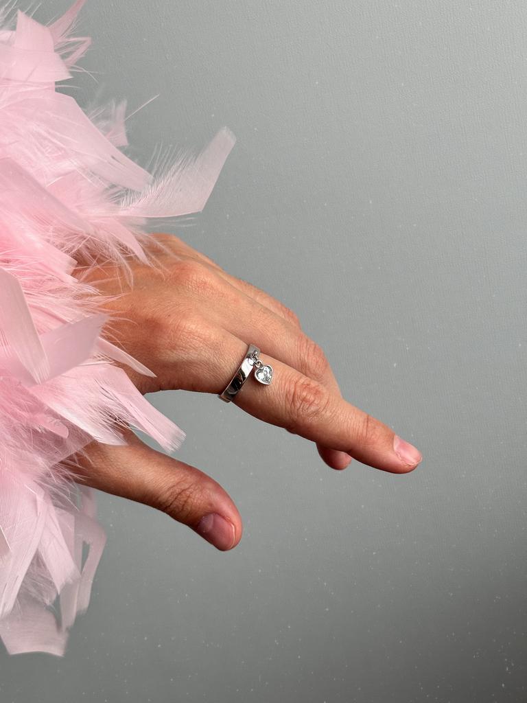 Кольцо с подвеской фианит (родий)