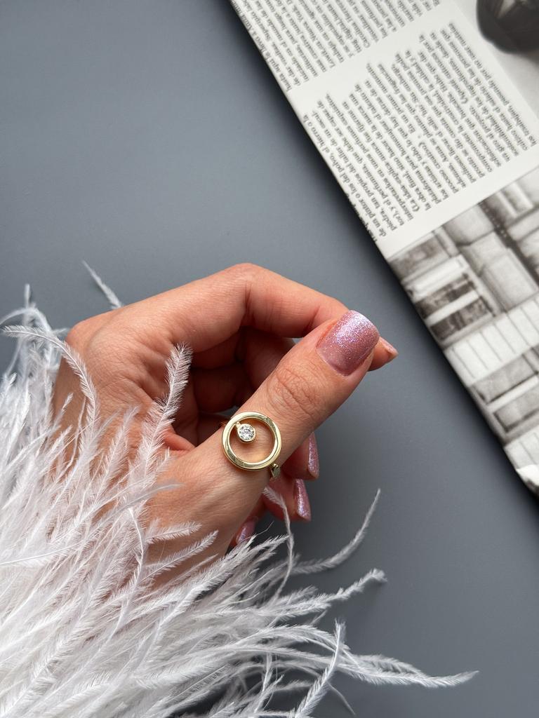 Кольцо круг с фианитом (позолота)