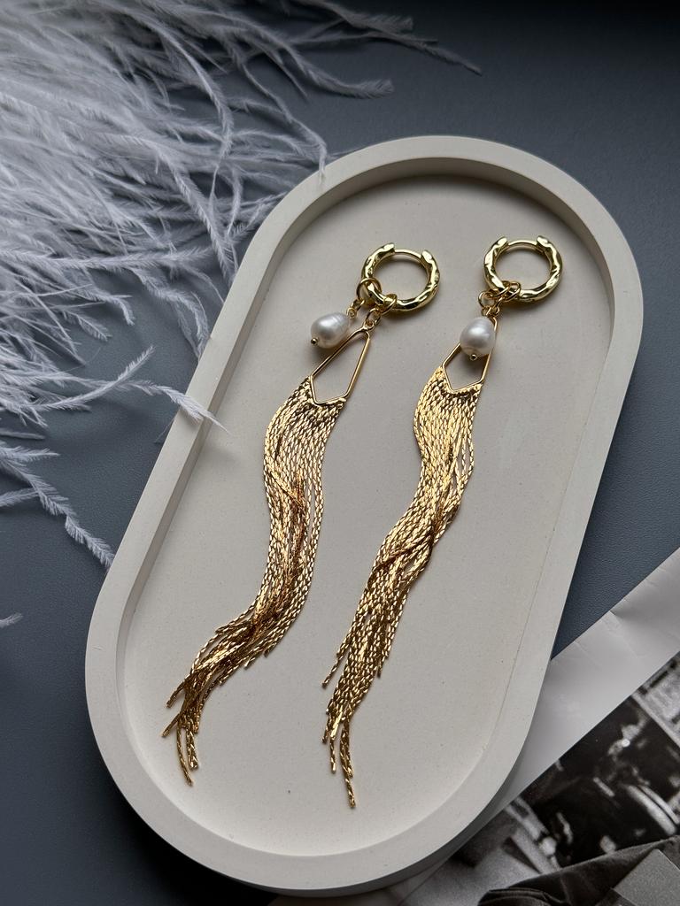 Серьги-кисти с натуральным жемчугом (позолота)