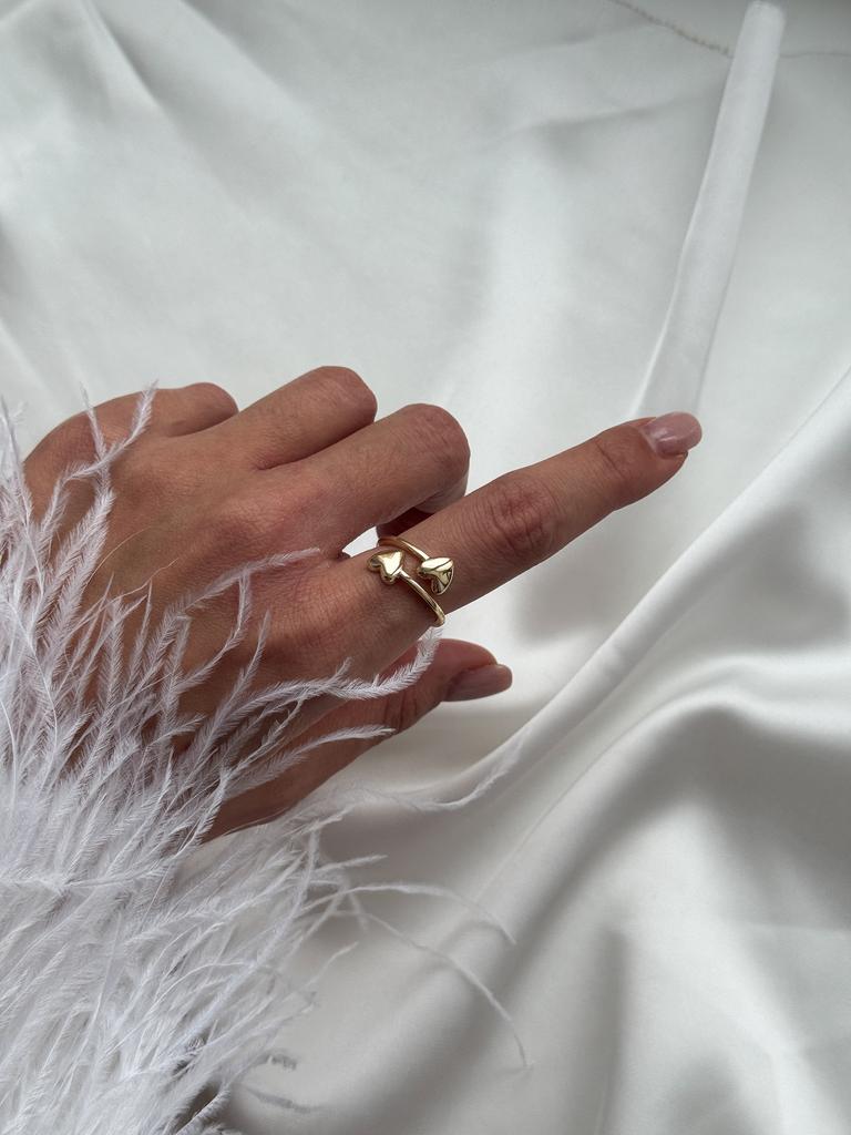 Кольцо двойные сердечки (позолота)