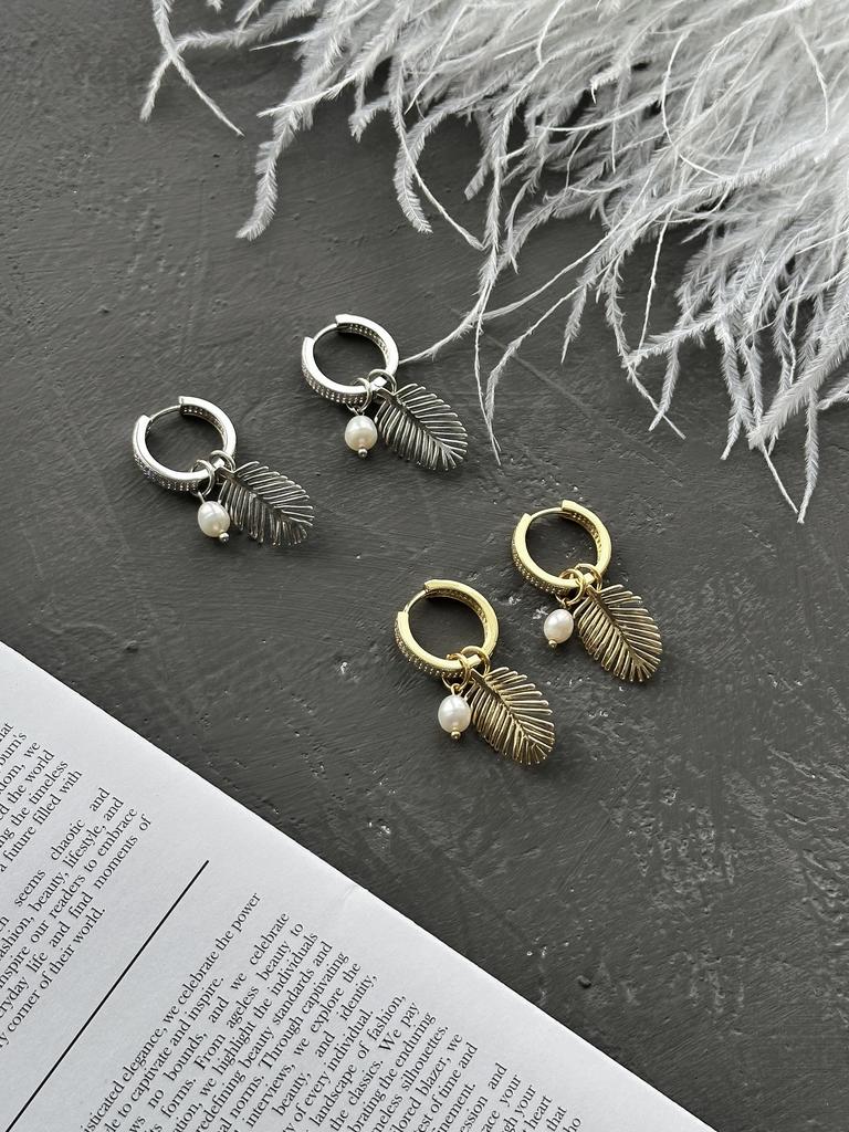 Серьги перо с жемчугом